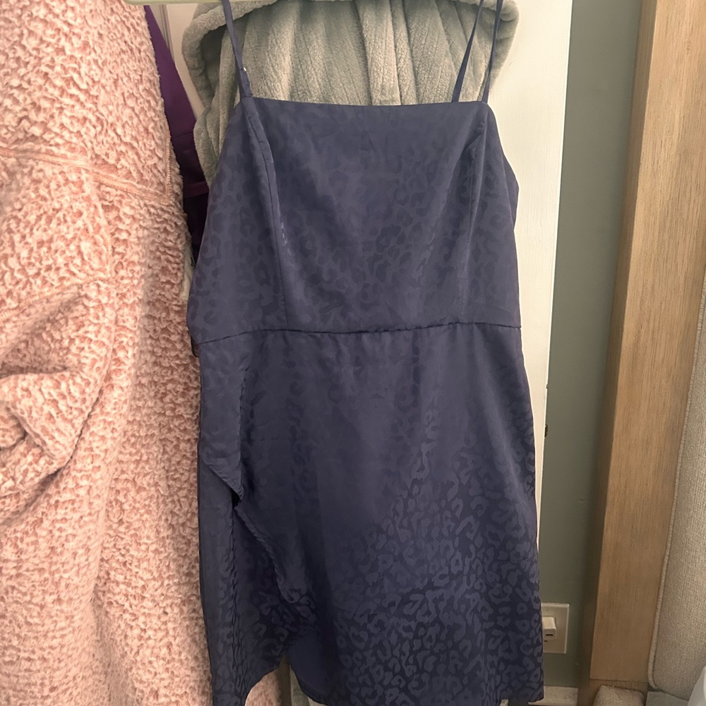 Forever 21 Navy Satin Slip Dress with Subtle Jacquard